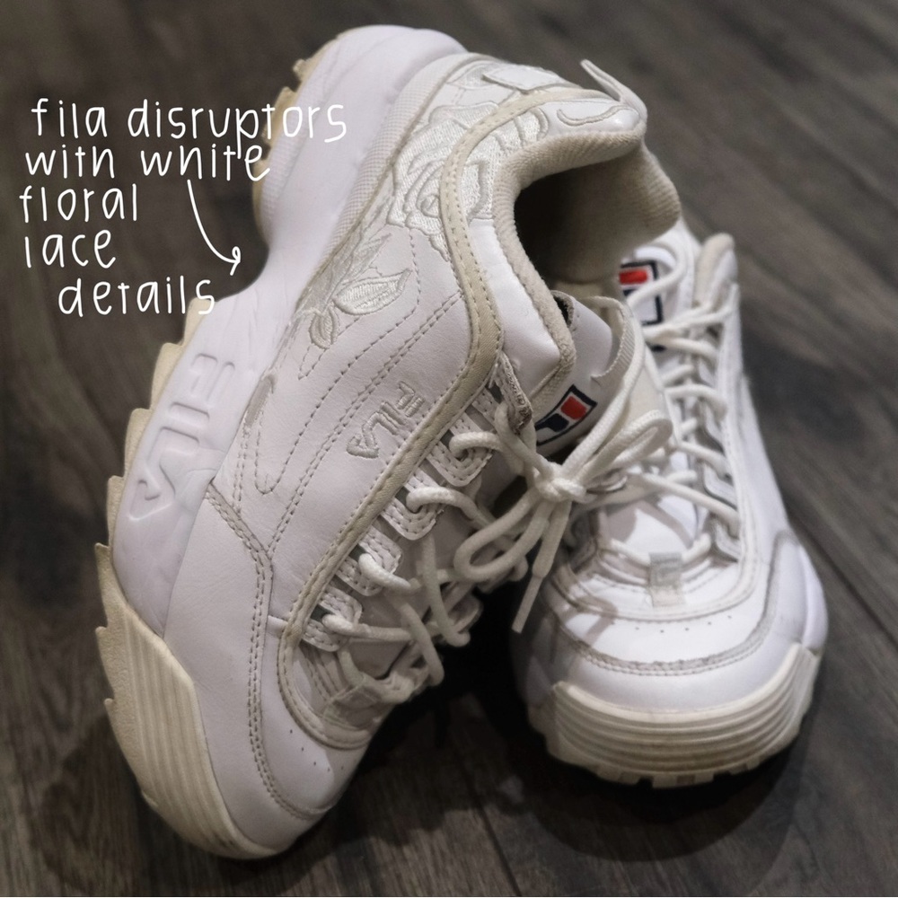Fila Disruptor 2s | White w/ Embroidered Floral Lace – Women’s 7.5
